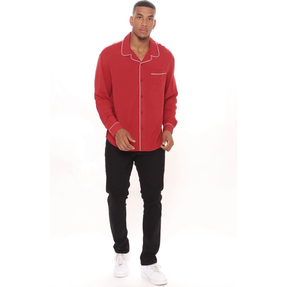 Fashion Nova Night Cap Lounge Long Sleeve Top Burgundy